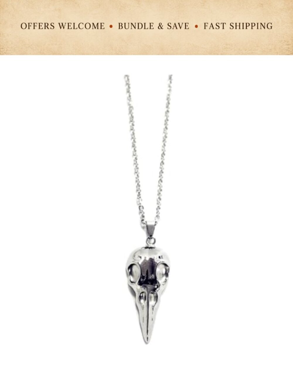 Raven Skull Pendant Necklace Gold Silver Plated Gothic Punk 3D Black Crow Head